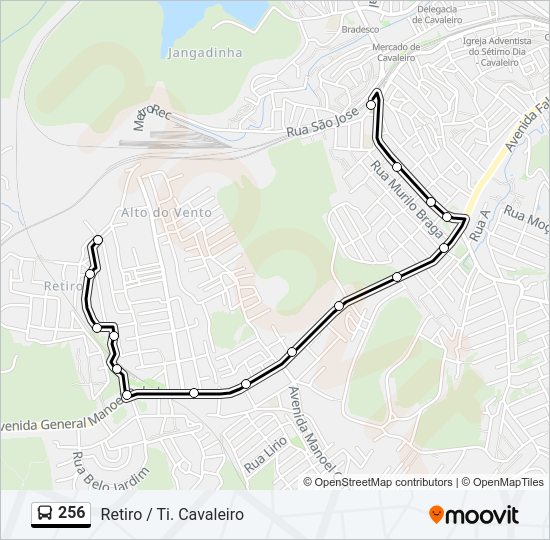 Mapa da linha 256 de ônibus