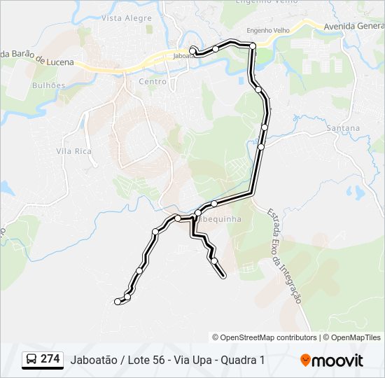 Mapa da linha 274 de ônibus