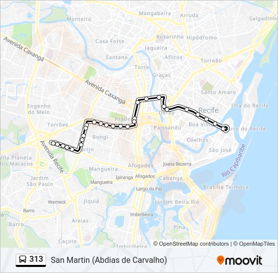 Mapa da linha 313 de ônibus