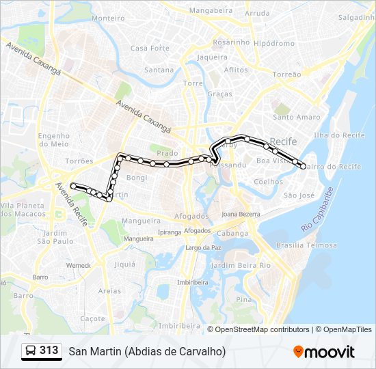 Mapa da linha 313 de ônibus