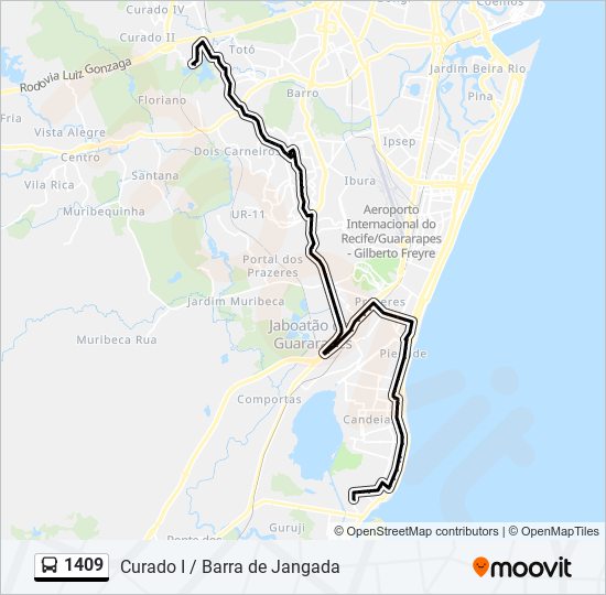 Mapa da linha 1409 de ônibus