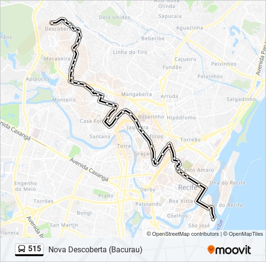 Mapa da linha 515 de ônibus