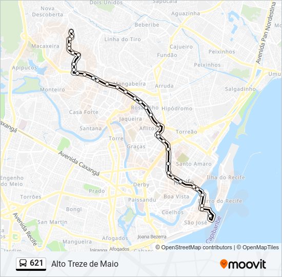 Mapa da linha 621 de ônibus