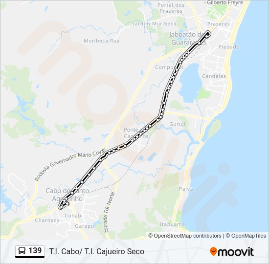 Mapa da linha 139 de ônibus