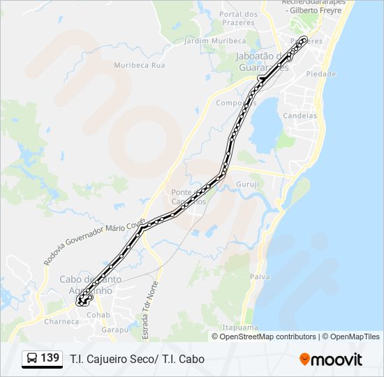 Mapa da linha 139 de ônibus