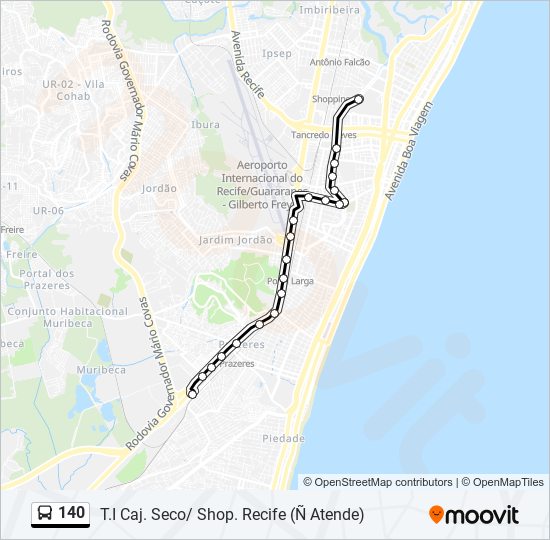 Mapa da linha 140 de ônibus