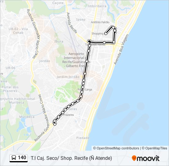 Mapa da linha 140 de ônibus