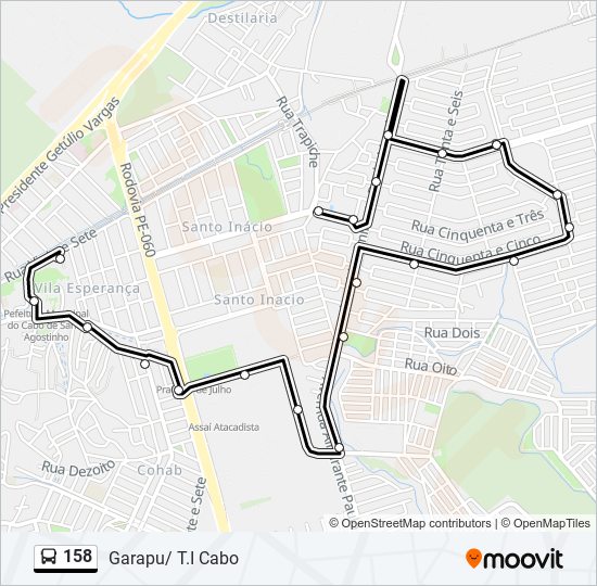 Mapa da linha 158 de ônibus