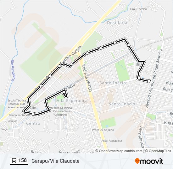 Mapa da linha 158 de ônibus