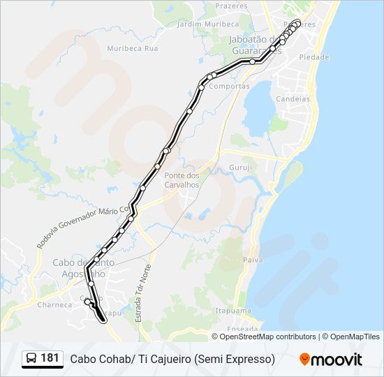 Mapa da linha 181 de ônibus