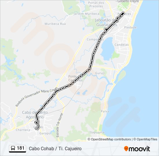 Mapa da linha 181 de ônibus