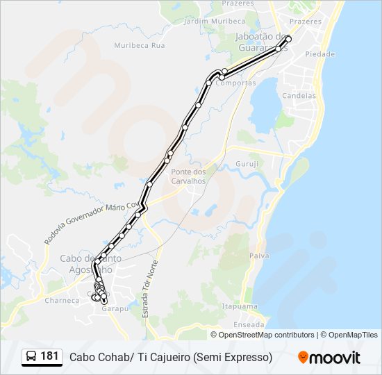 Mapa da linha 181 de ônibus