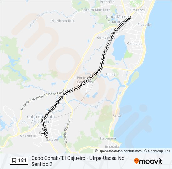 Mapa da linha 181 de ônibus