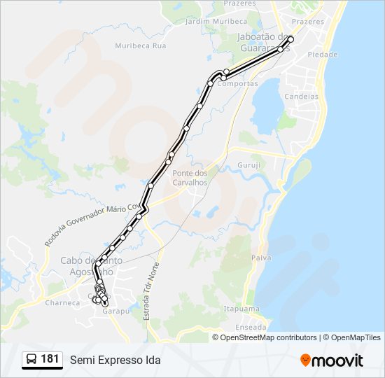 Mapa da linha 181 de ônibus