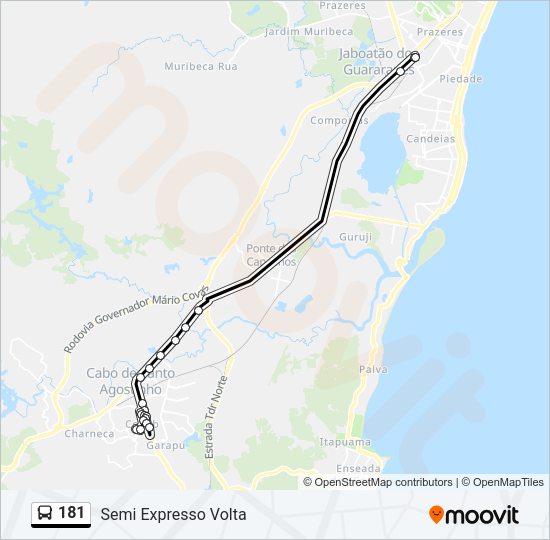 Mapa da linha 181 de ônibus