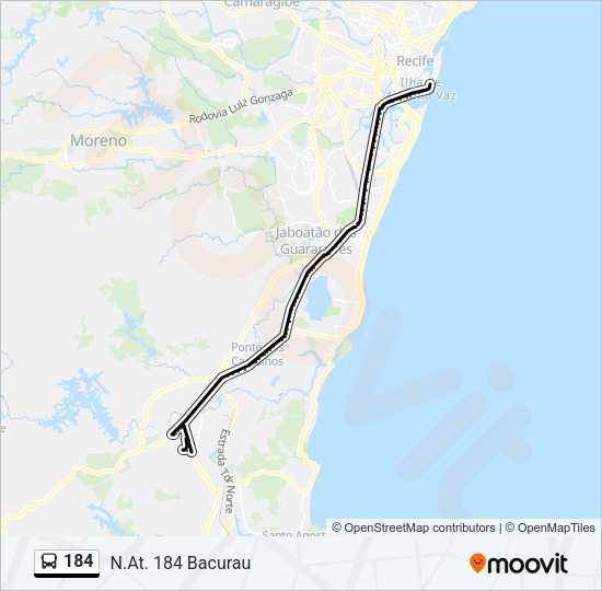 Mapa da linha 184 de ônibus