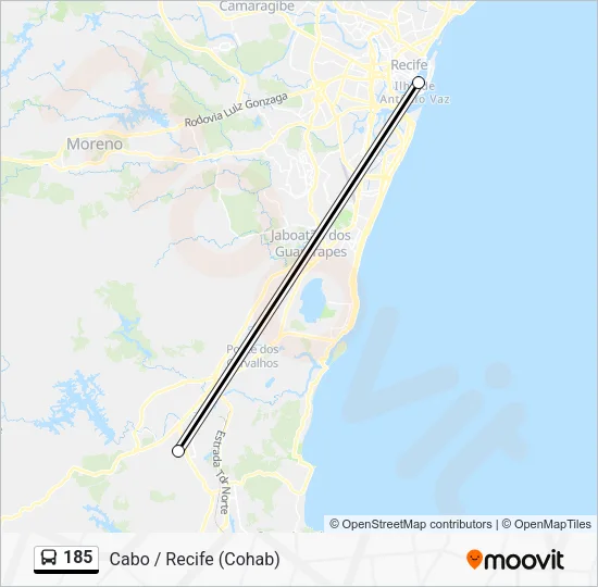 Mapa da linha 185 de ônibus