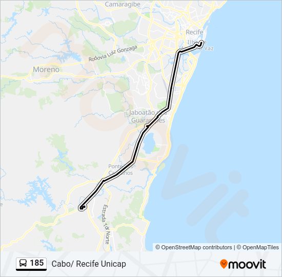 Mapa da linha 185 de ônibus