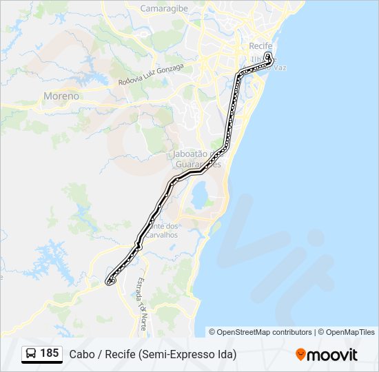 Mapa da linha 185 de ônibus