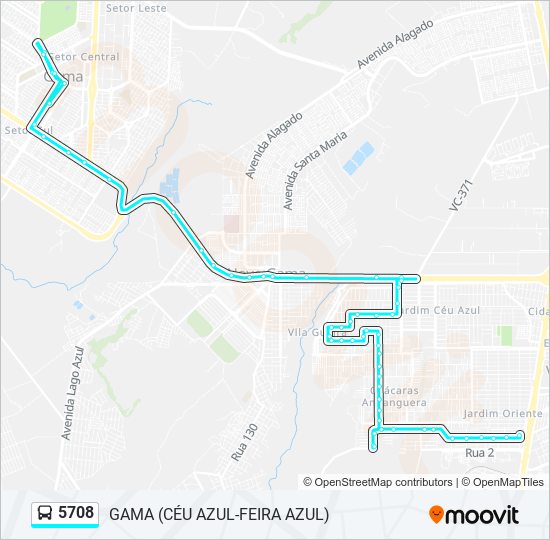 Mapa da linha 5708 de ônibus