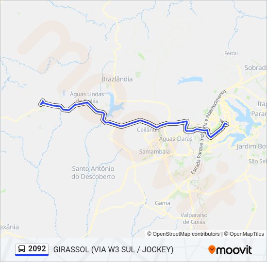 Mapa da linha 2092 de ônibus