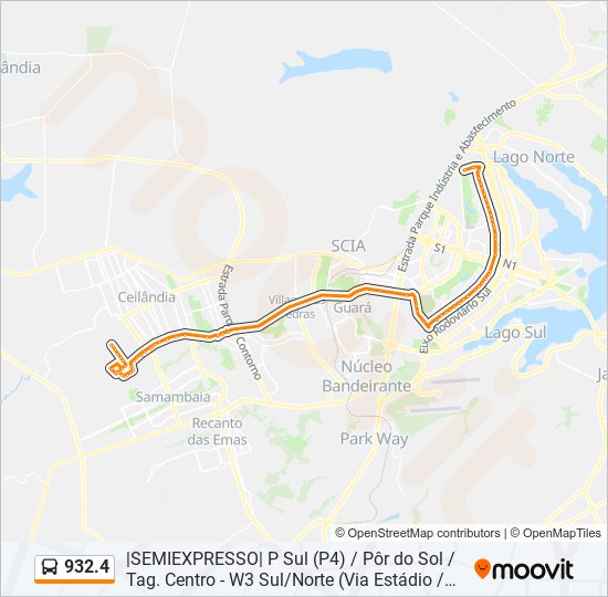 Mapa da linha 932.4 de ônibus