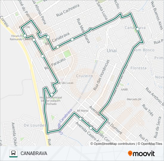 Mapa da linha CANABRAVA de ônibus