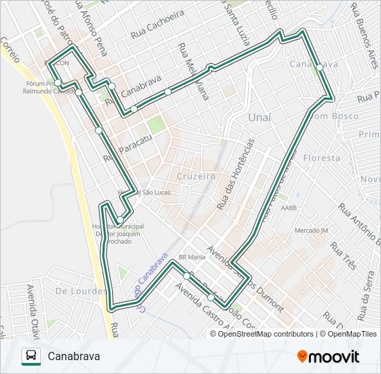 Mapa da linha CANABRAVA de ônibus