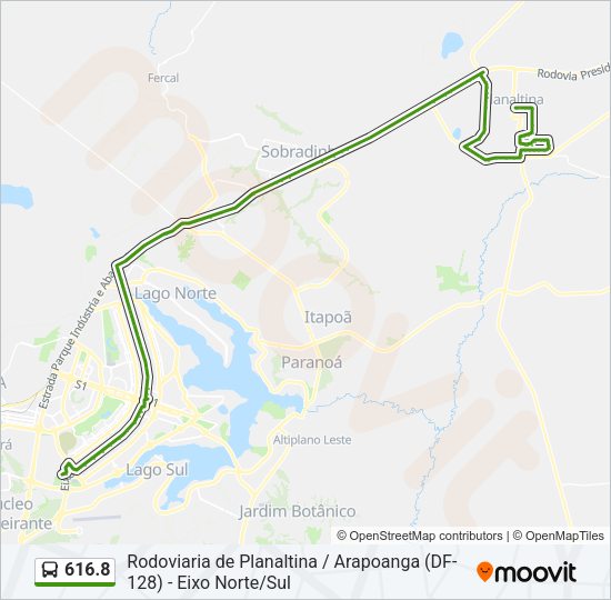 Mapa da linha 616.8 de ônibus