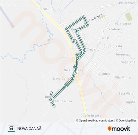 Mapa da linha NOVA CANAÃ de ônibus