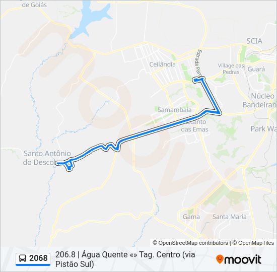 Mapa da linha 2068 de ônibus