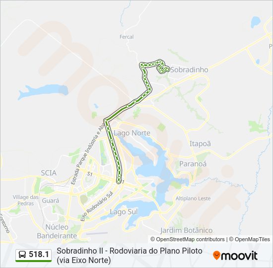 Mapa da linha 518.1 de ônibus