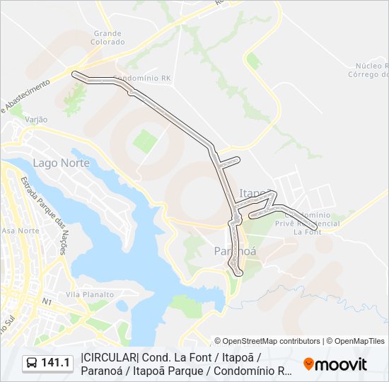 Mapa da linha 141.1 de ônibus
