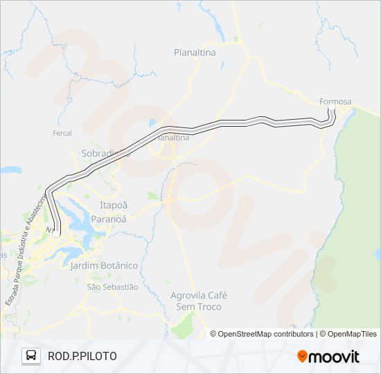 Mapa da linha BRASÍLIA - FORMOSA (GO) de ônibus