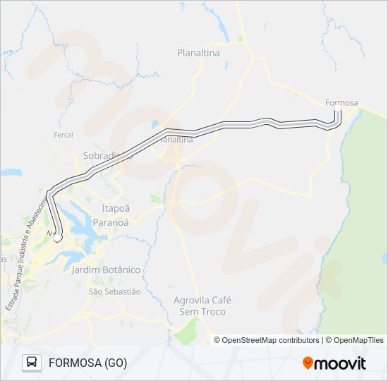Mapa da linha BRASÍLIA - FORMOSA (GO) de ônibus