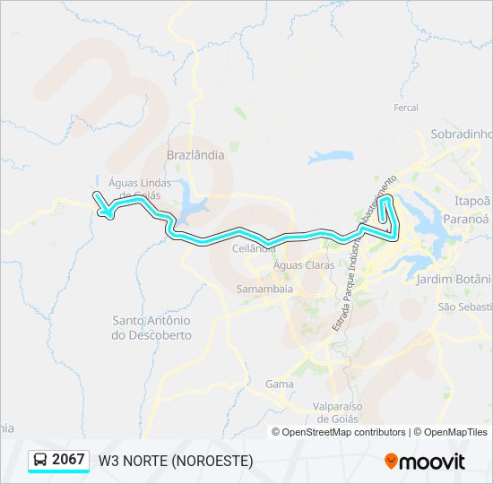 Mapa da linha 2067 de ônibus