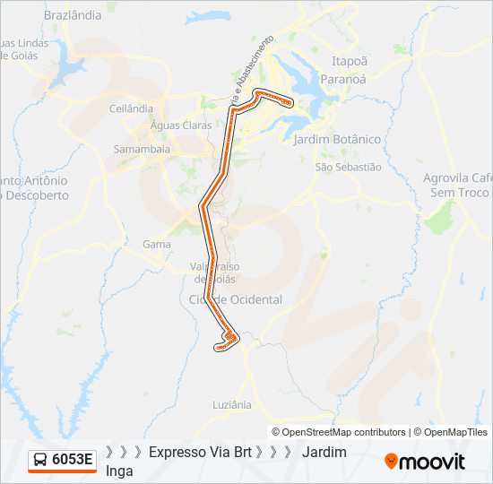 Mapa da linha 6053E de ônibus