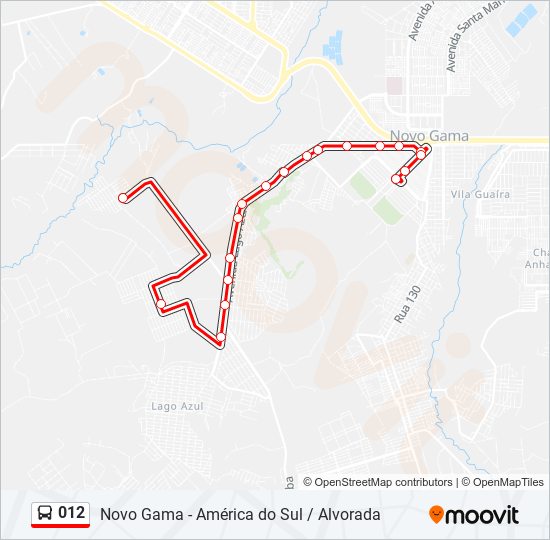 Mapa da linha 012 de ônibus