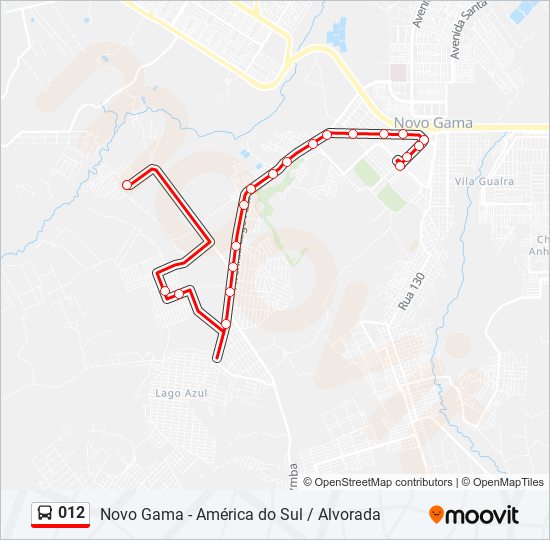 Mapa da linha 012 de ônibus