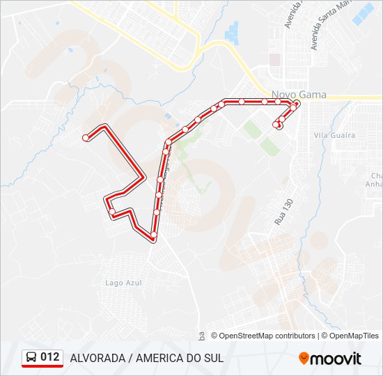 Mapa da linha 012 de ônibus
