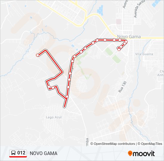 Mapa da linha 012 de ônibus