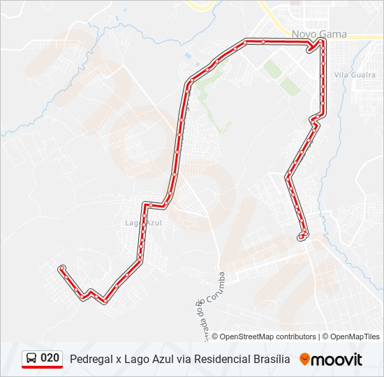 Mapa da linha 020 de ônibus