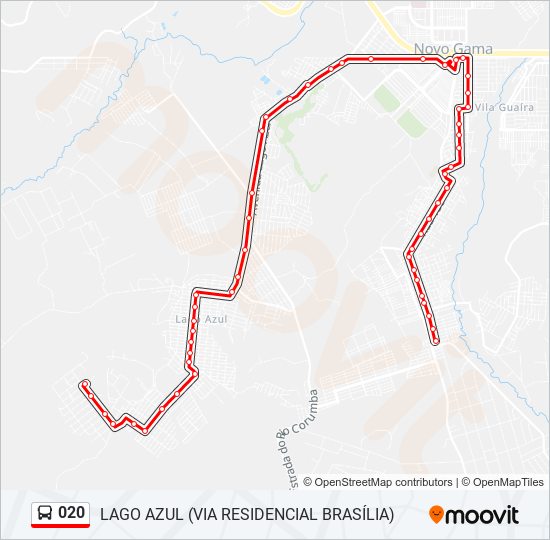 Mapa da linha 020 de ônibus