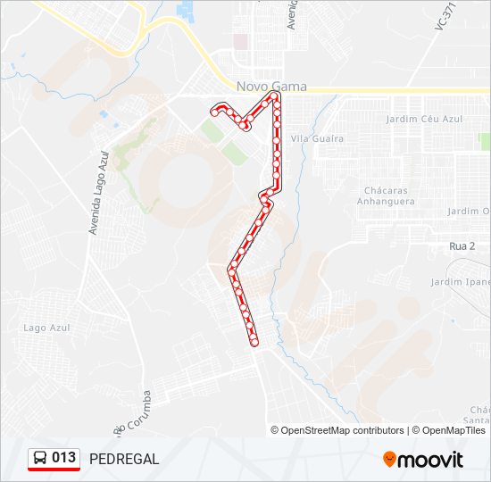 Mapa da linha 013 de ônibus