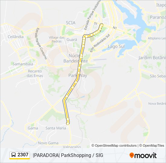 Mapa da linha 2307 de ônibus