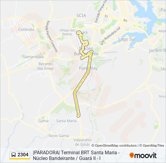 Mapa da linha 2304 de ônibus