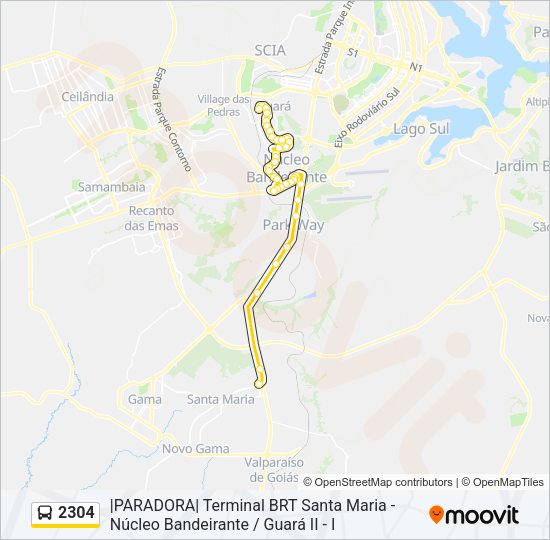 Mapa da linha 2304 de ônibus