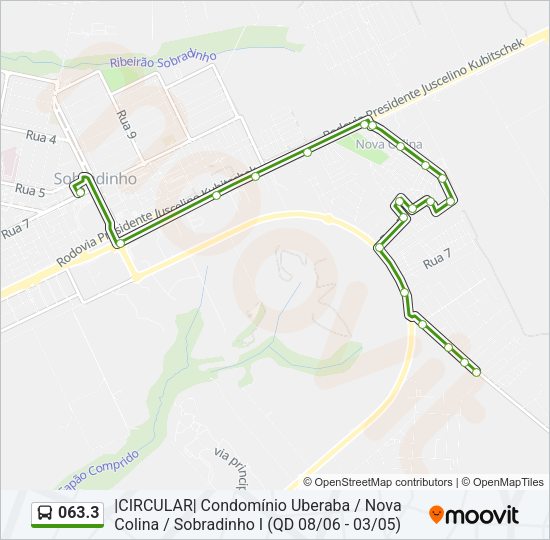 Mapa da linha 063.3 de ônibus