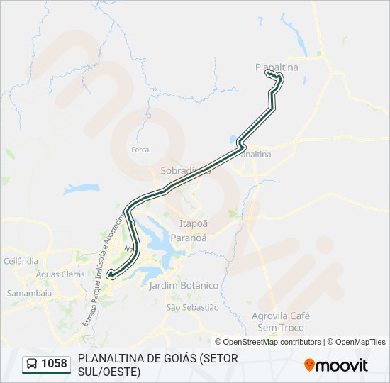 Mapa da linha 1058 de ônibus
