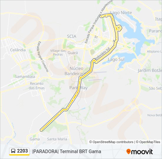 Mapa da linha 2203 de ônibus